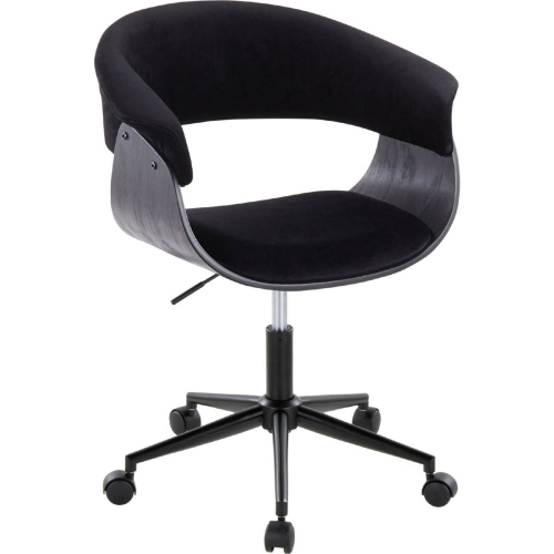 Vintage Mod Office Chair in Black Metal, Black Wood & Black Velvet